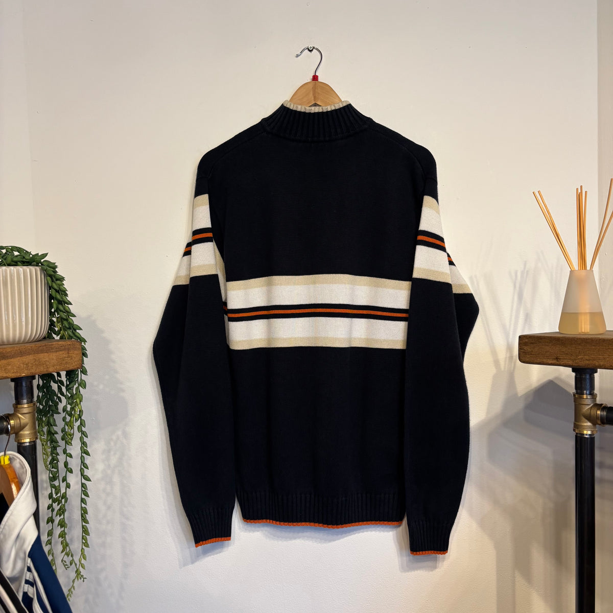 Lacoste Quarter Zip Stripe Pullover Knit Jumper Navy (Large)