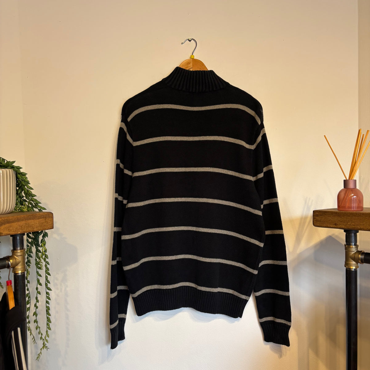 Ralph Lauren Quarter Zip Stripe Jumper Navy/ Grey (Medium)