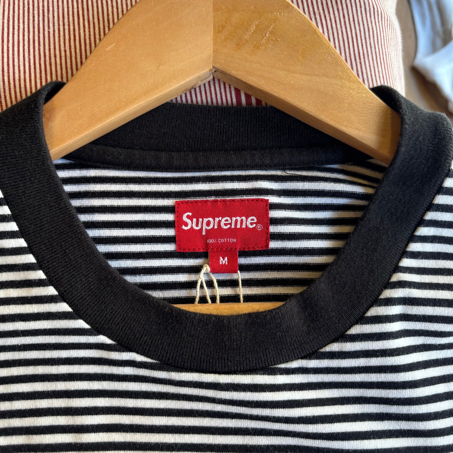 Supreme SS20 Arc Applique Stripe T-Shirt White/ Black (Medium)