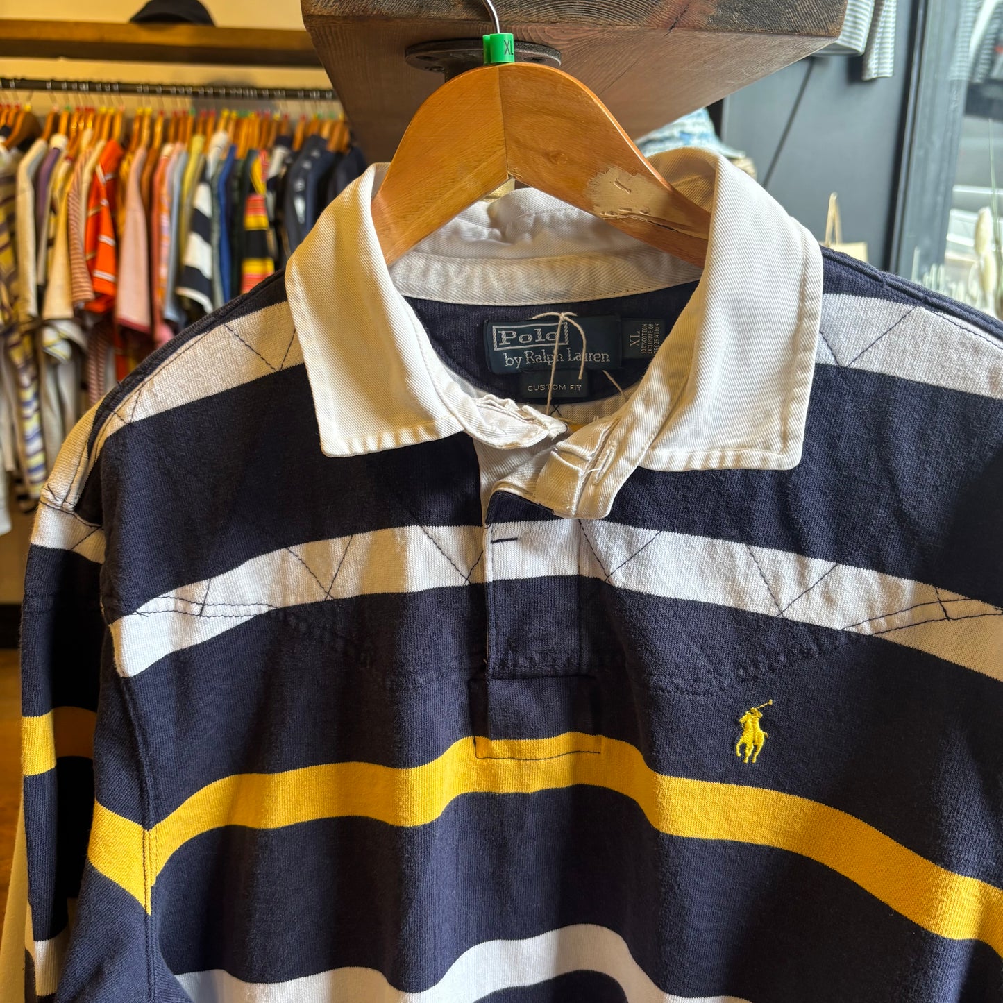 Ralph Lauren Longsleeve Rugby Polo Shirt Navy/ White (XL)