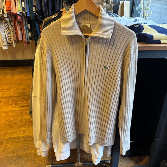 Lacoste Rib Full Zip Knit Jumper Beige (Large)