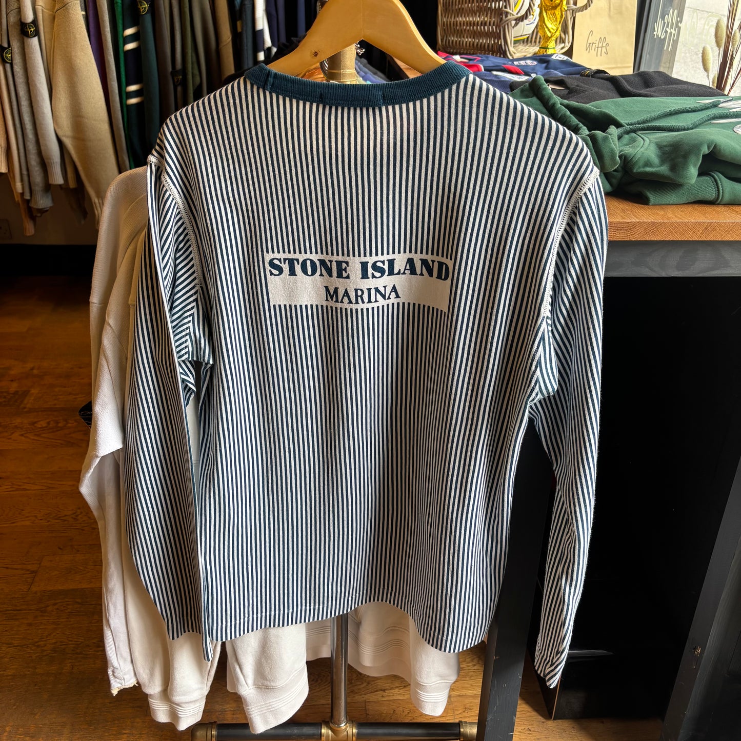 Stone Island S/S 2018 Marina Stripe Longsleeve T-Shirt Blue/ White (Medium)