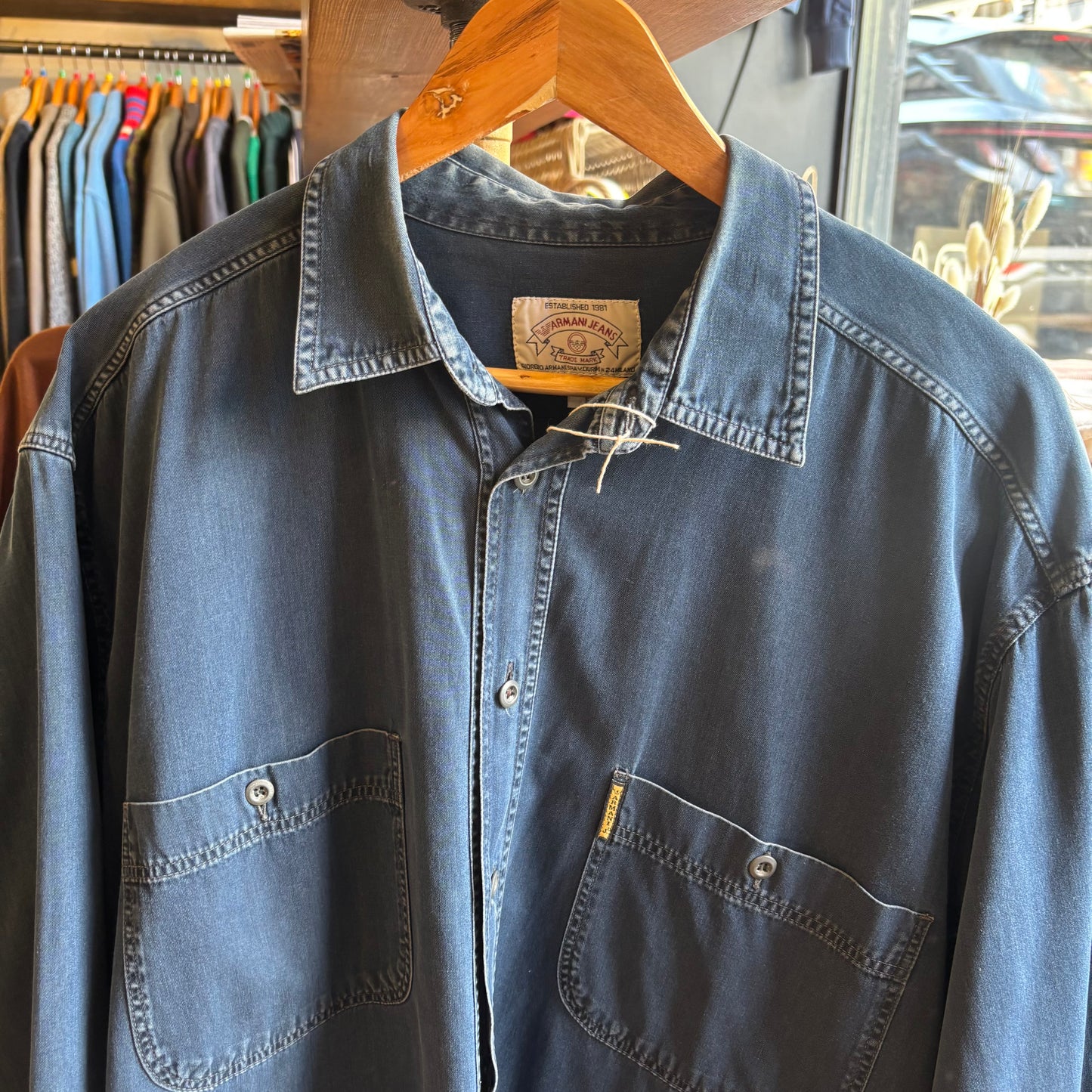 Armani Jeans 90s Cotton Longsleeve Shirt Navy (Large)