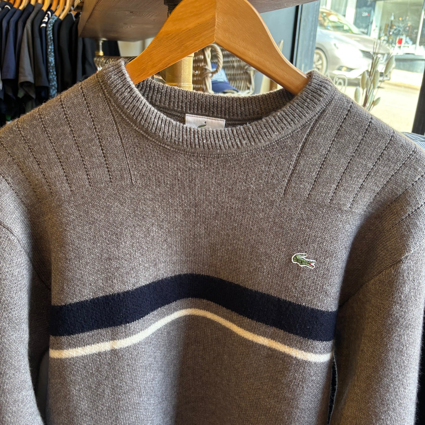Lacoste Pullover Stripe Knit Jumper Grey (Large)