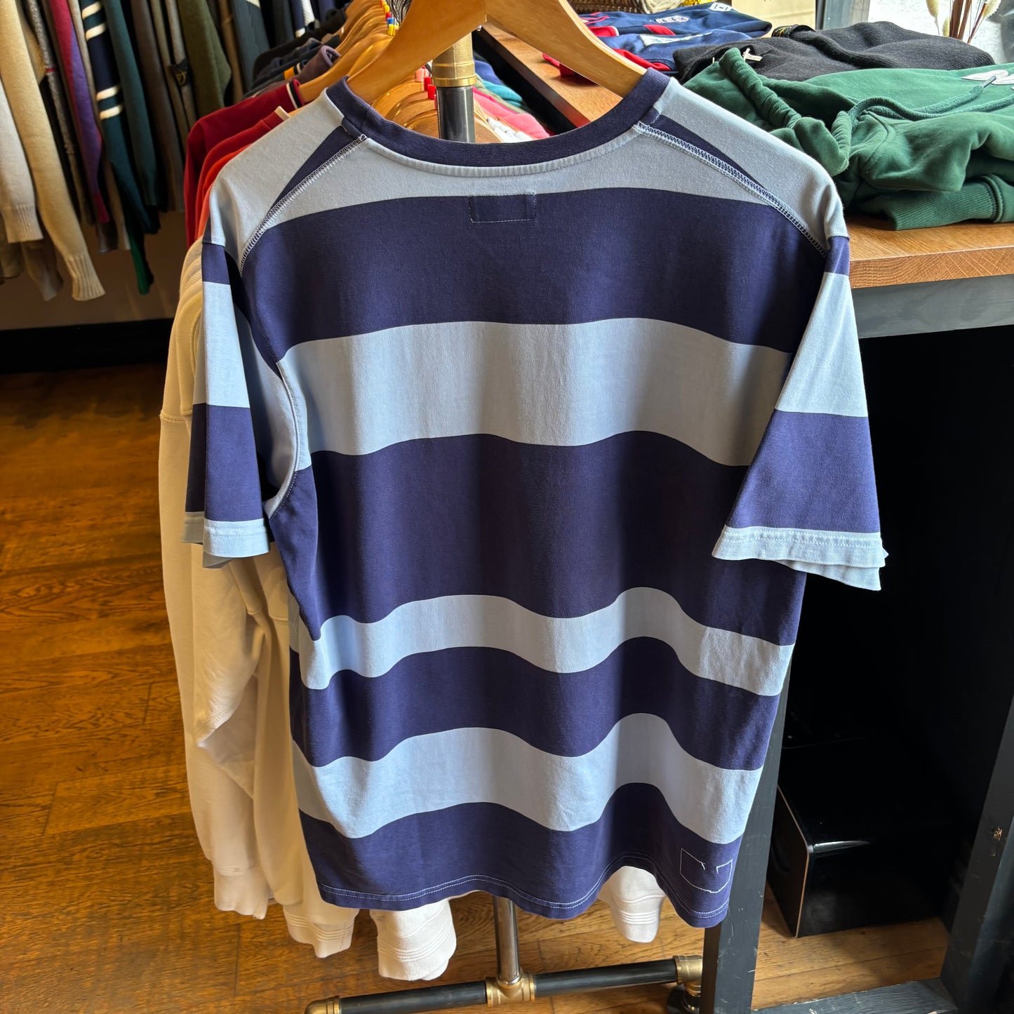 Universal Works Stripe T-Shirt Blue (Medium)