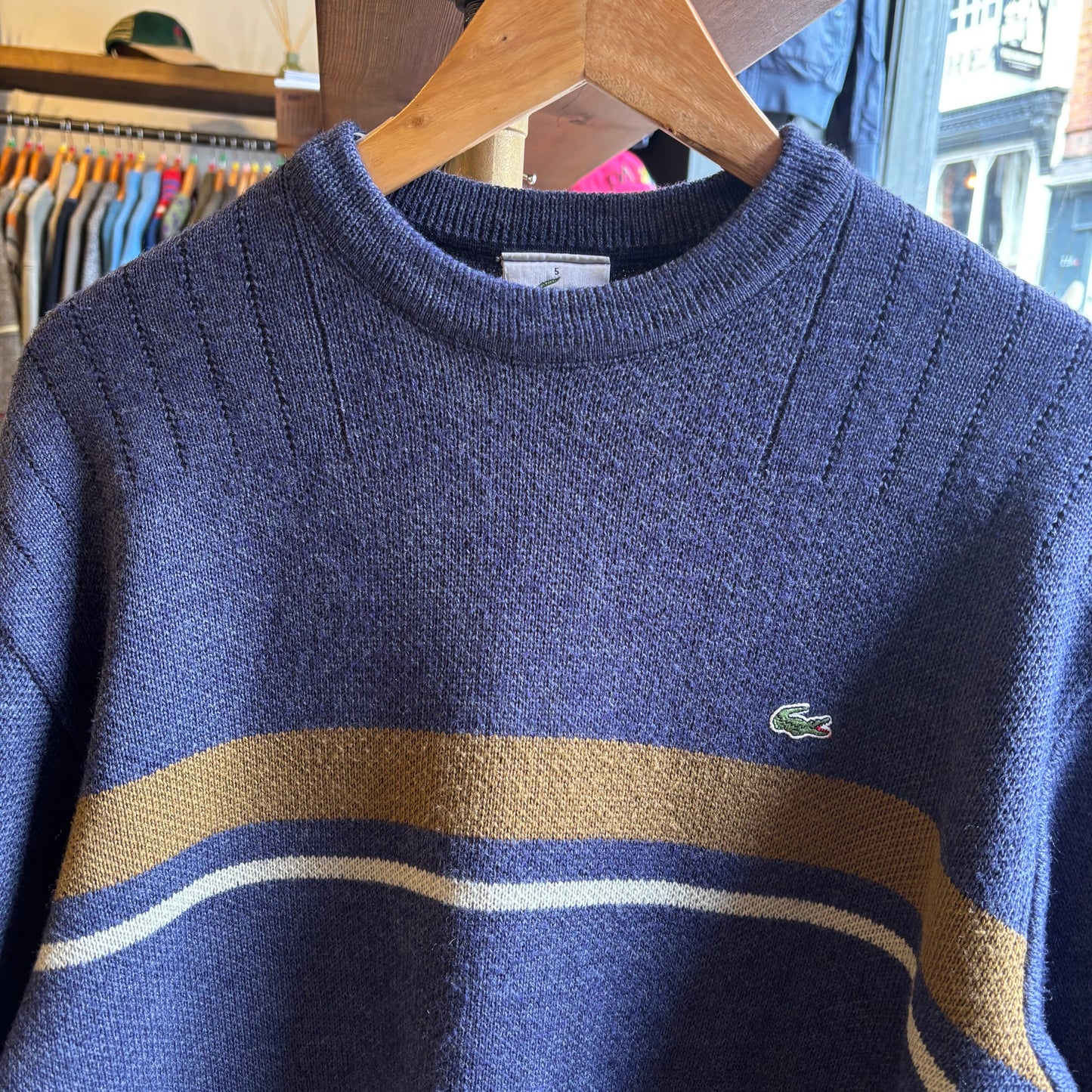 Lacoste Stripe Pullover Knit Jumper Blue (Medium)