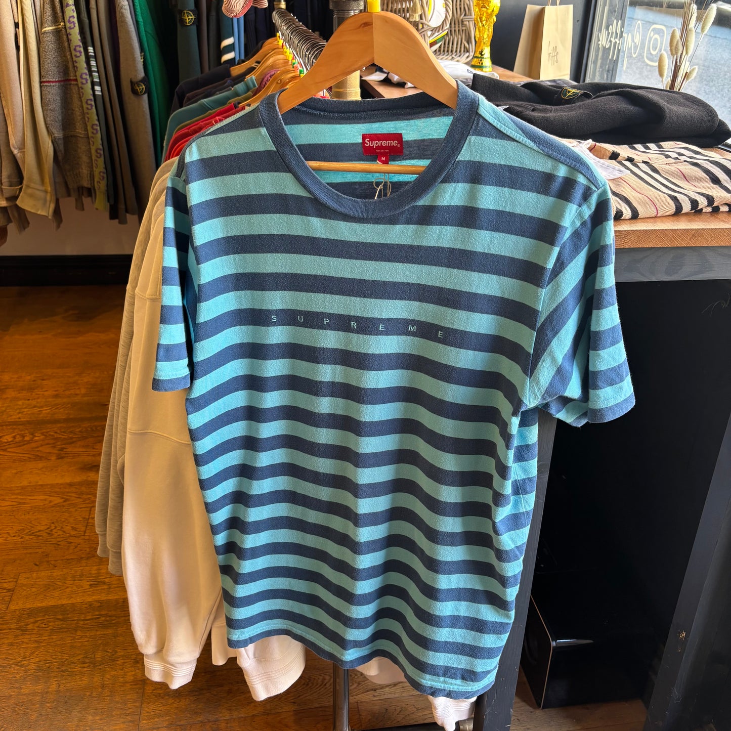 Supreme SS18 Bar Stripe T-Shirt Blue (Medium)