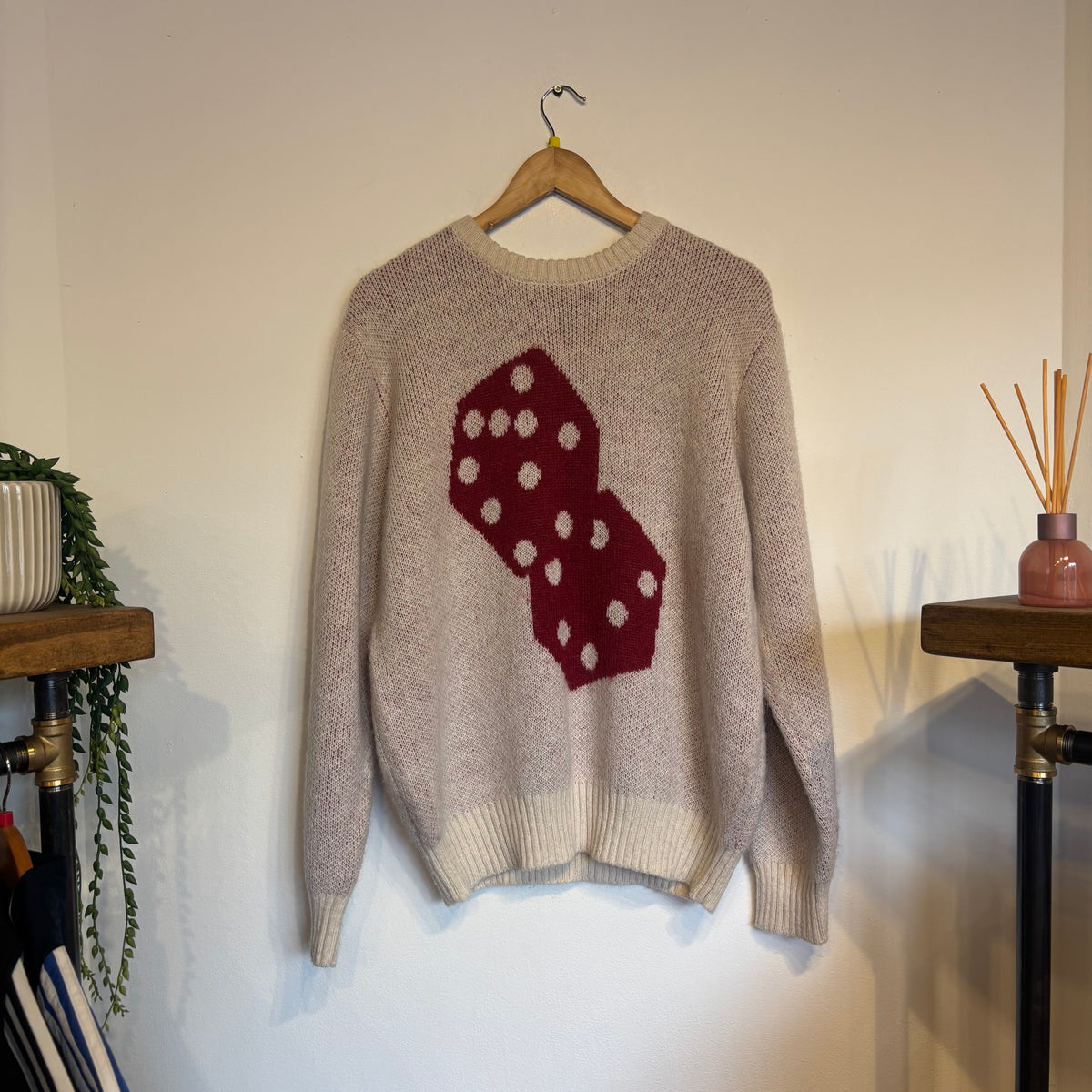 Stussy Dice Mohair Pullover Knit Jumper Cream (Medium)