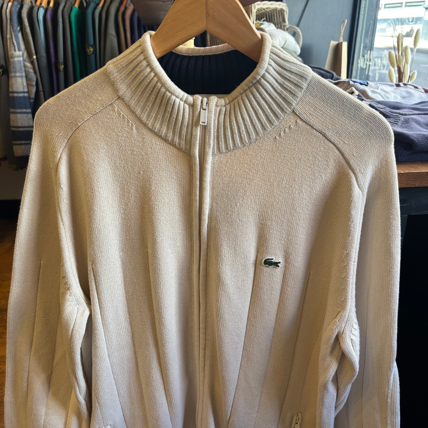 Lacoste Full Zip Knit Jumper Cream (Large)