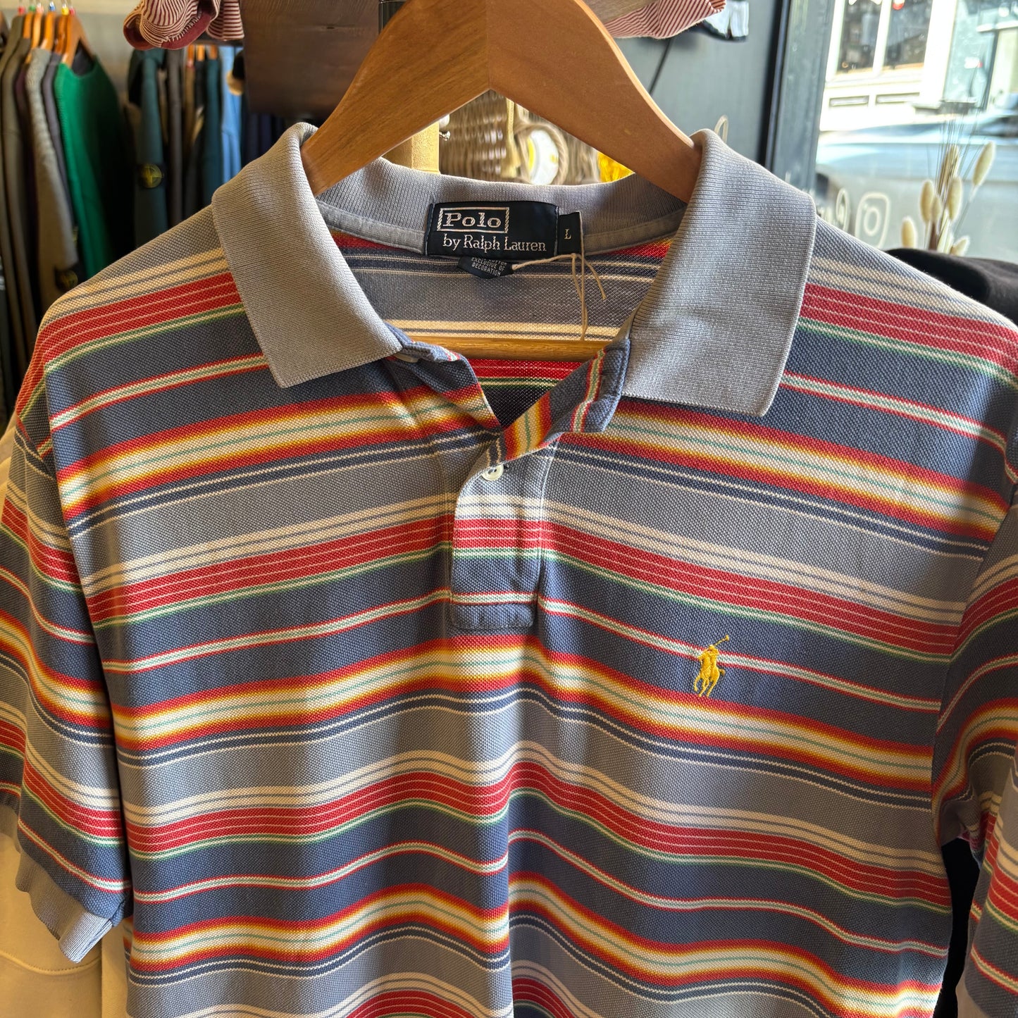 Ralph Lauren Multi Stripe Polo Shirt Blue (Large)