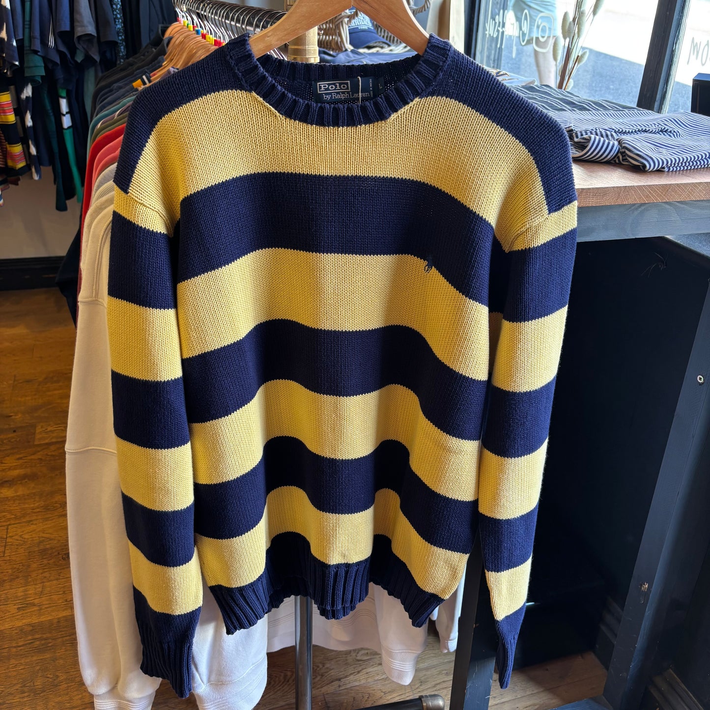 Ralph Lauren Stripe Pullover Knit Jumper Navy/ Yellow (Large)