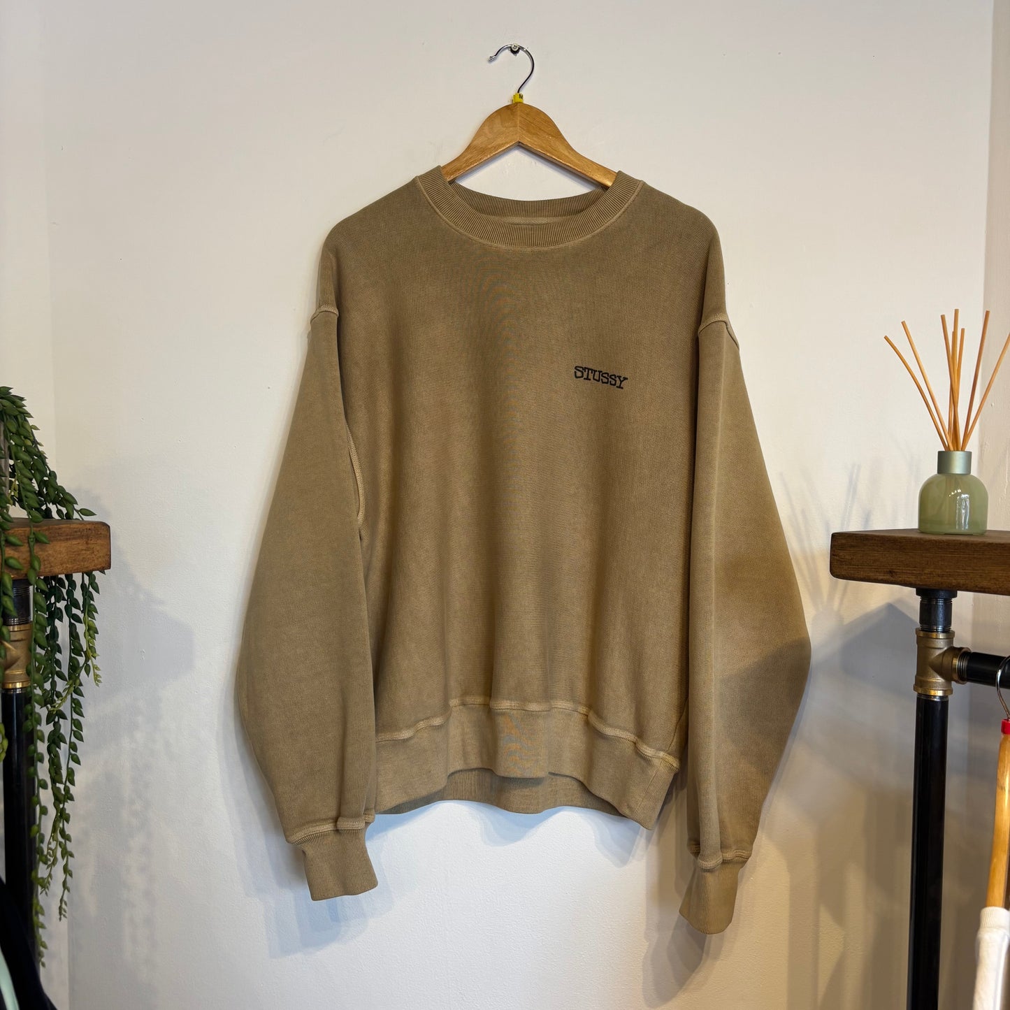Stussy Jumbo Crew Pigment Dyed Sweatshirt Elm Beige (Medium)