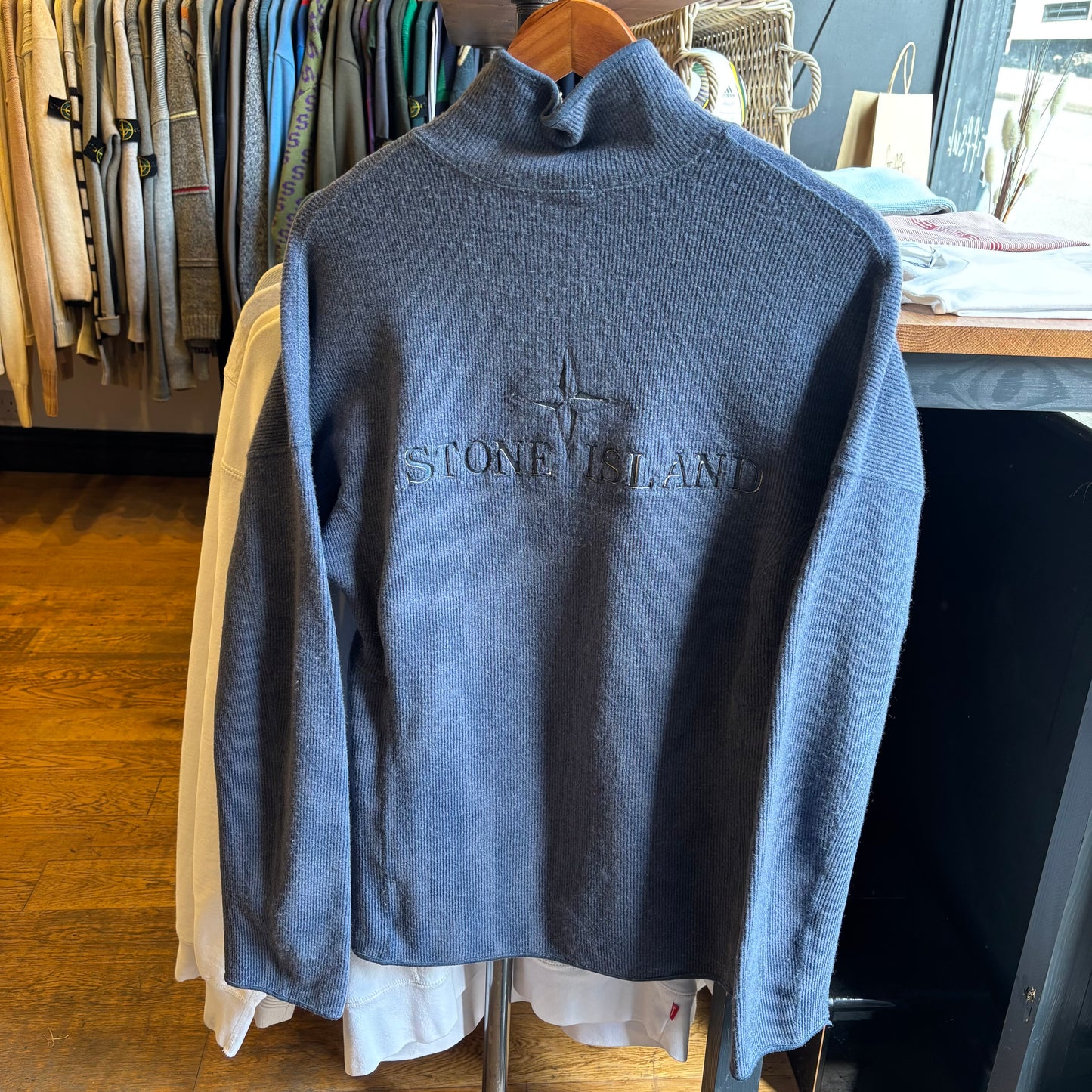 Stone Island A/W 2004 Spellout Full Zip Jumper Blue (Medium)