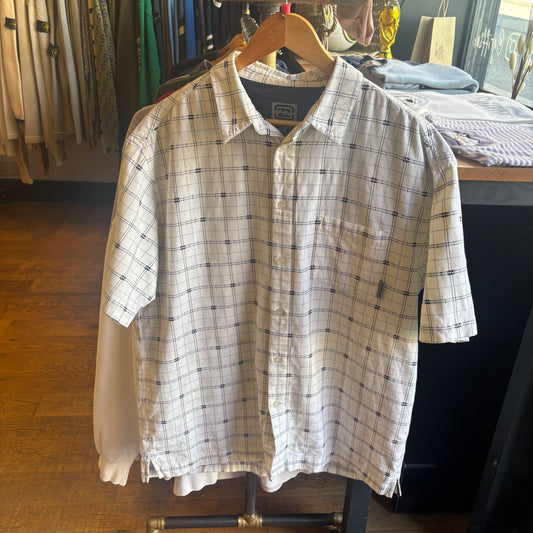 Billabong Plaid Button Up Short Sleeve Shirt White (Large)