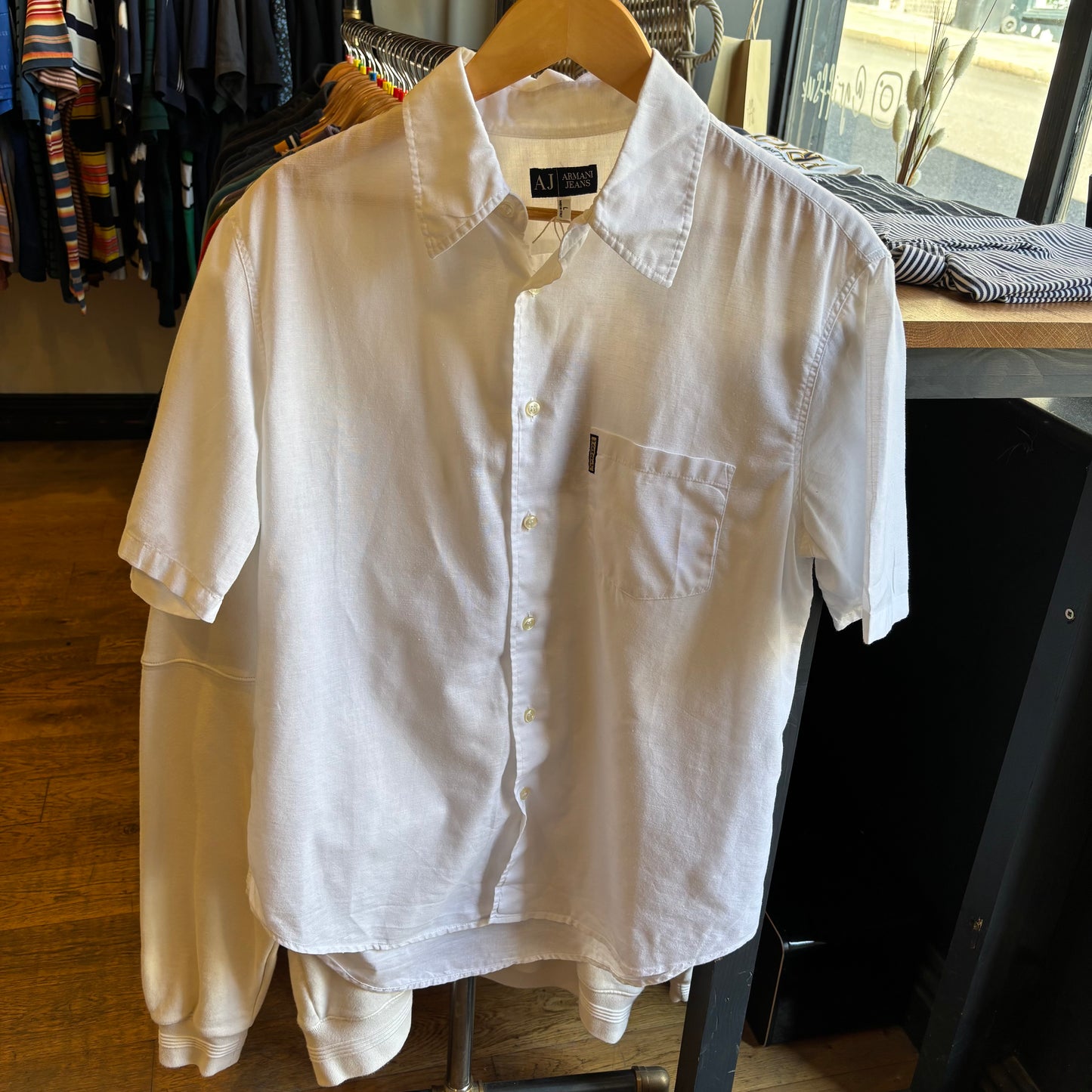 Armani Jeans Linen Button Up Shirt White (Large)