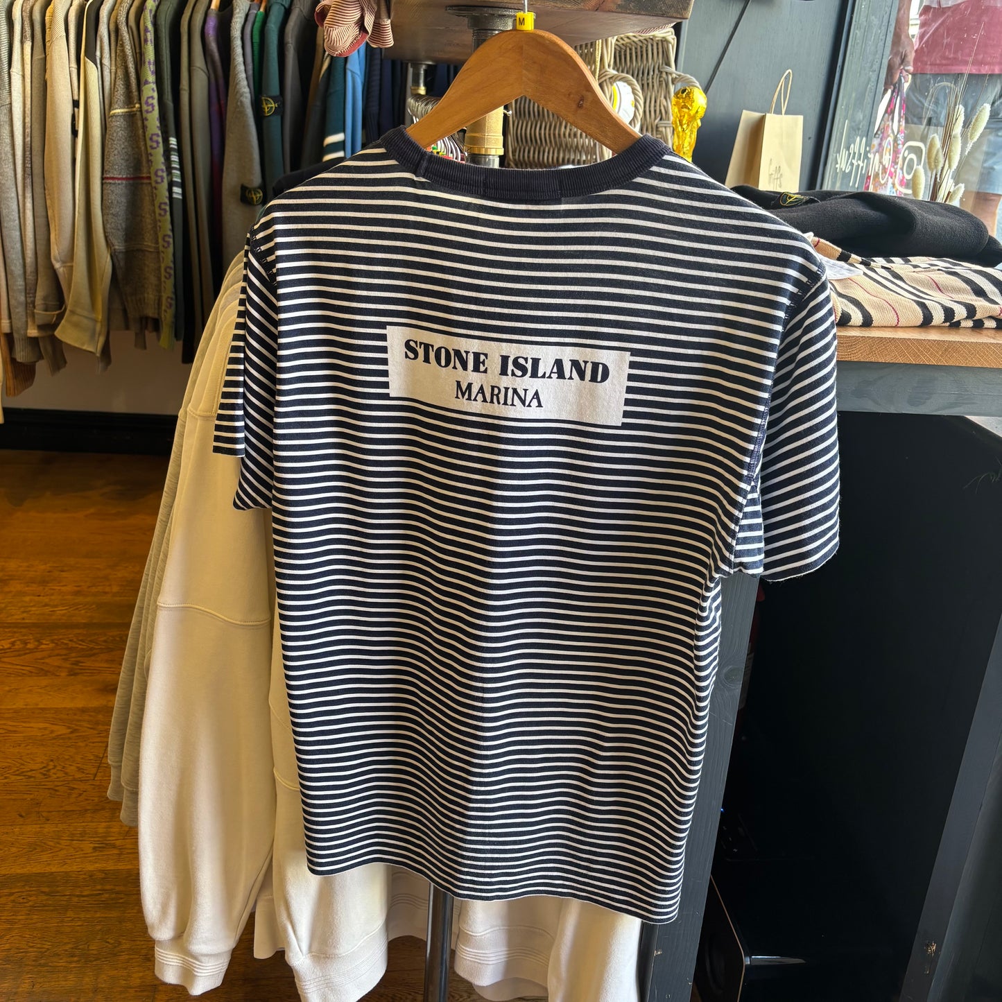 Stone Island S/S 2018 Marina Stripe T-Shirt White/ Blue (Medium)