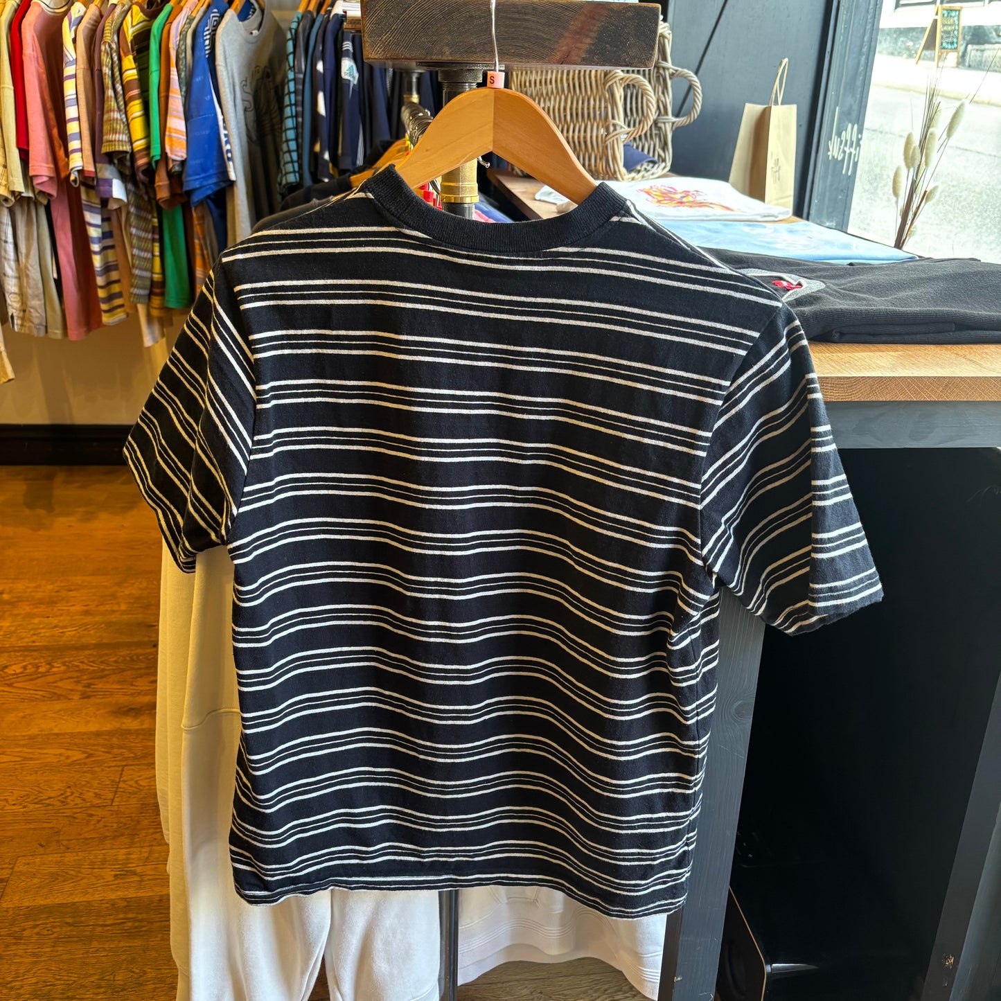 Stussy Henry Striped Crew T-Shirt Black (Small)