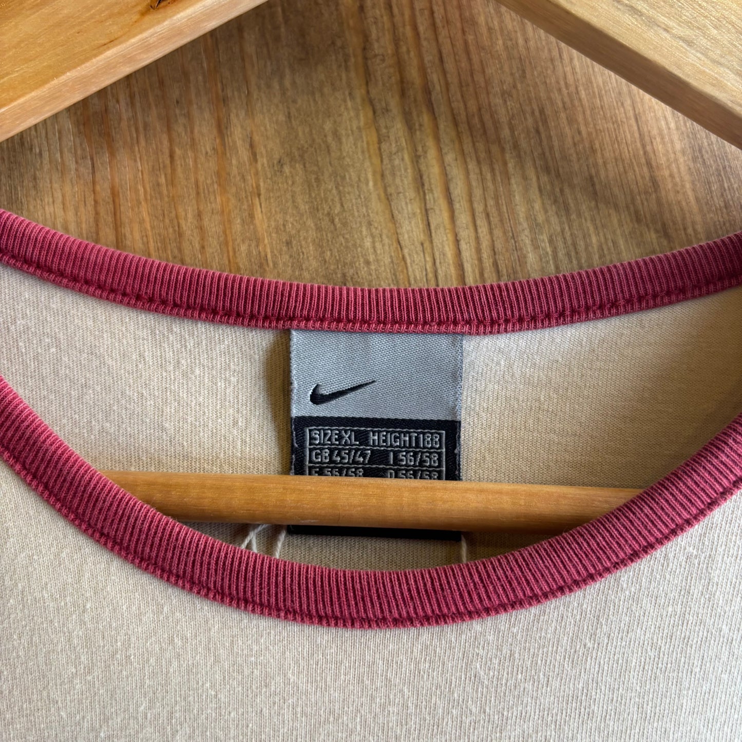 Nike 2000's Spellout Ringer T-Shirt Beige (XL)