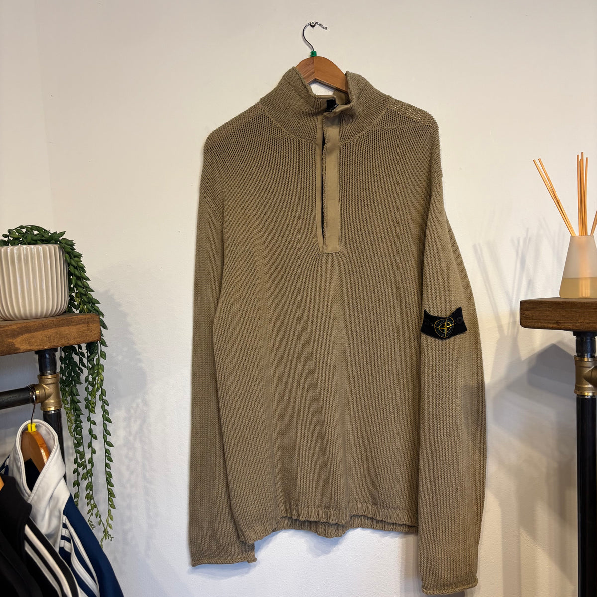 Stone Island S/S 2002 Quarter Zip Knit Jumper Beige (XL)