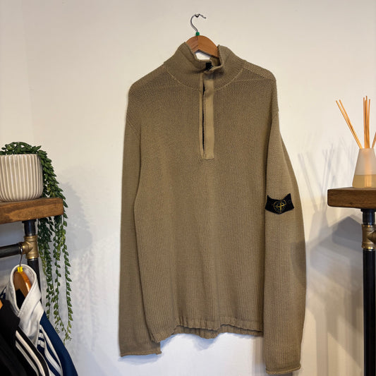 Stone Island S/S 2002 Quarter Zip Knit Jumper Beige (XL)