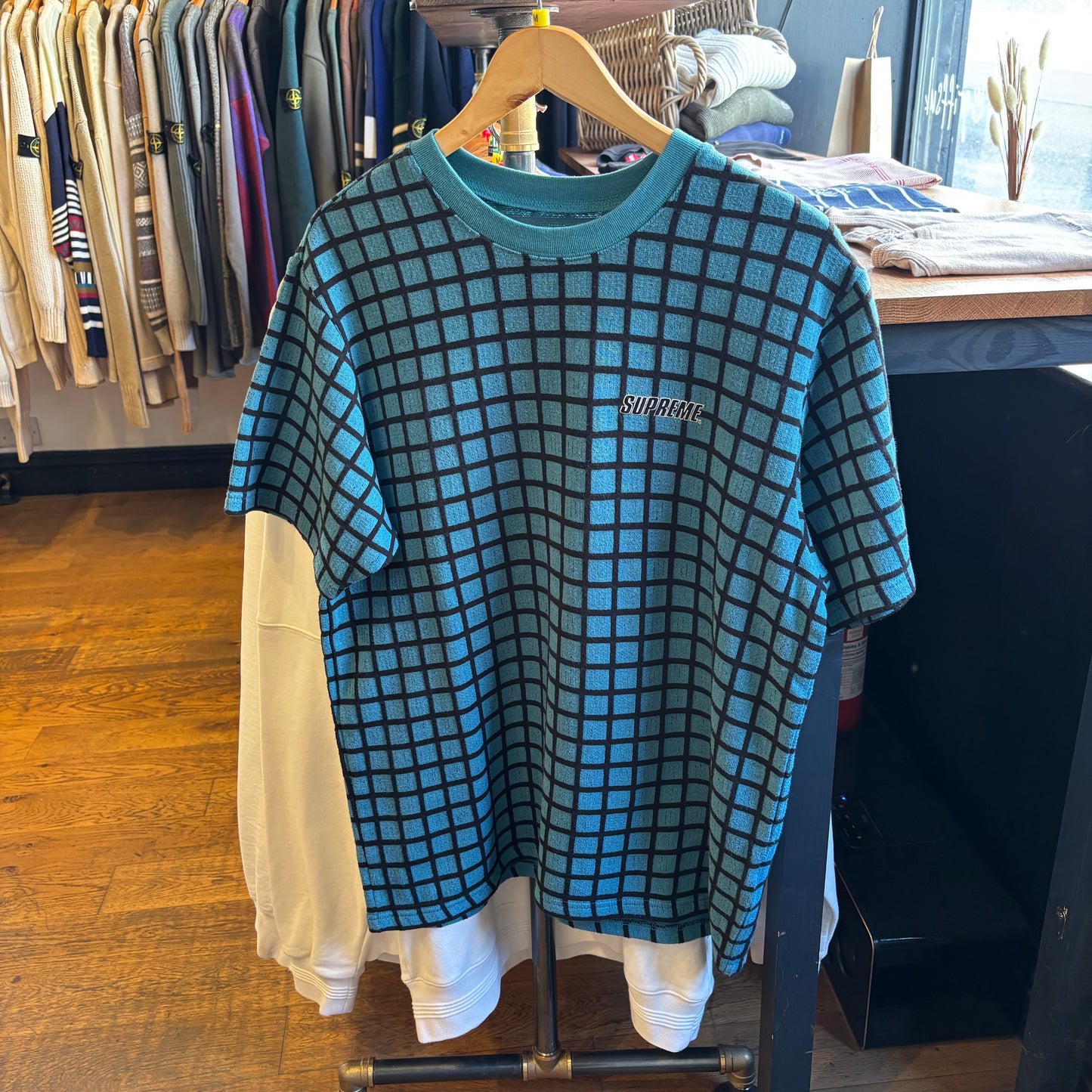 Supreme SS19 Grid Jacquard T-Shirt Blue (Medium)