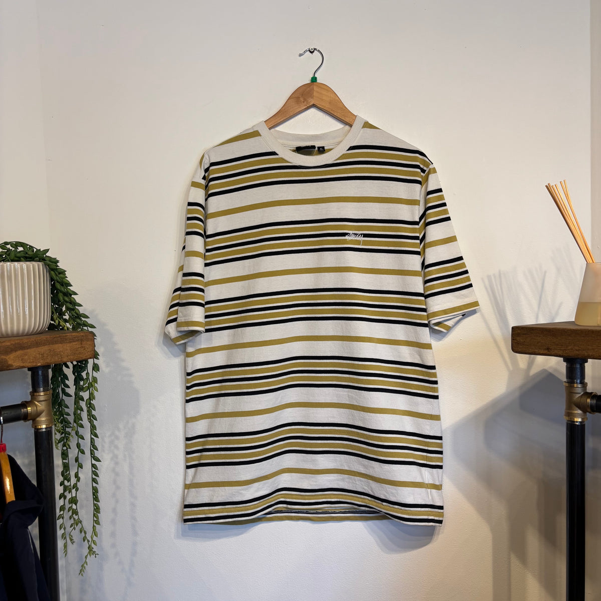 Stussy Alton Stripe Crew T-Shirt Bone White (XL)