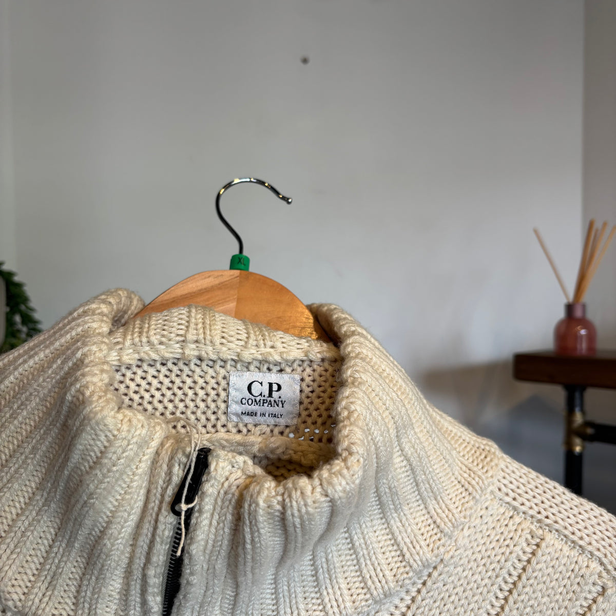 CP Company Chunky Full Zip Cardigan Knit Jumper Cream (XL)