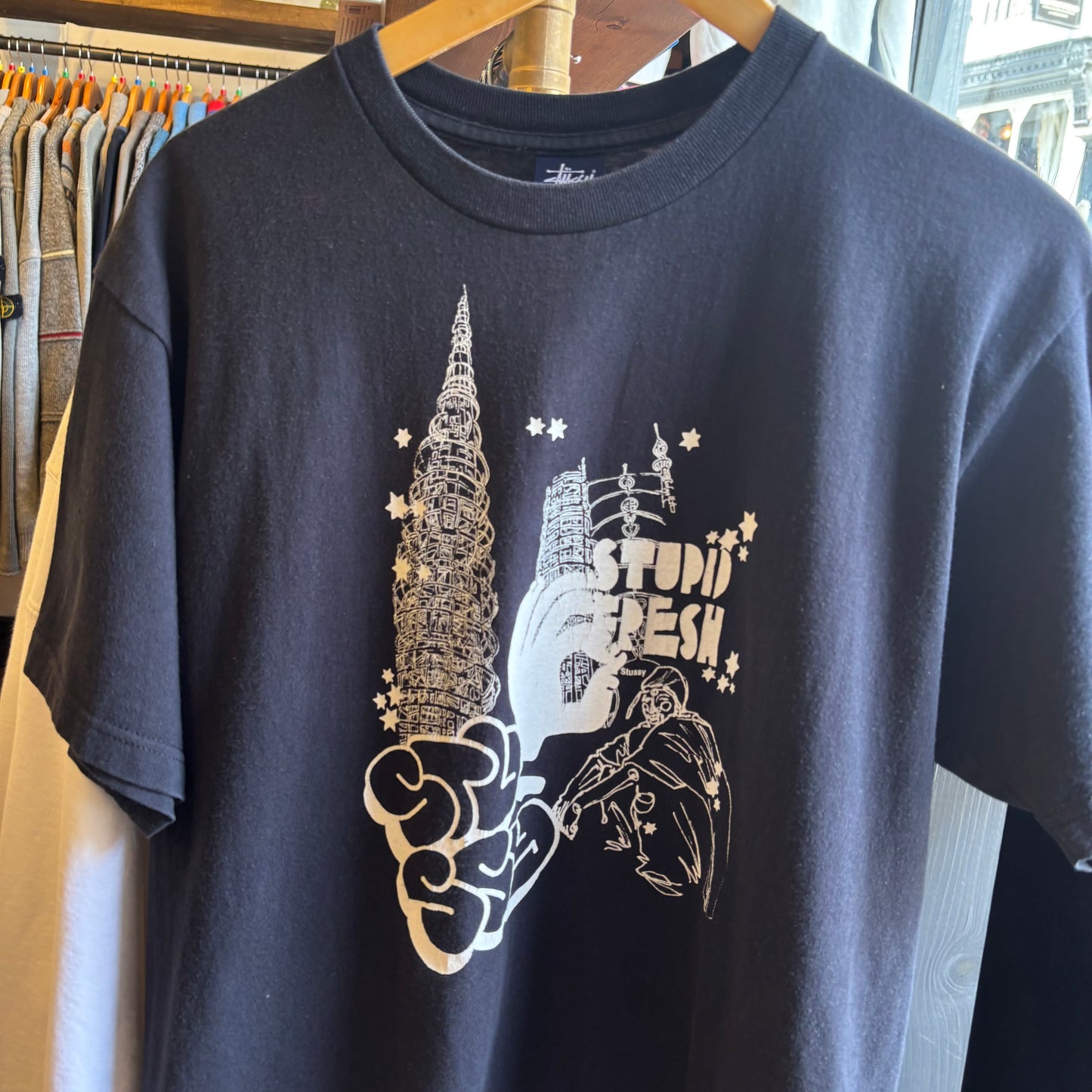 Stussy 90s Stupid Fresh Graphic Print T-Shirt Black (Large)