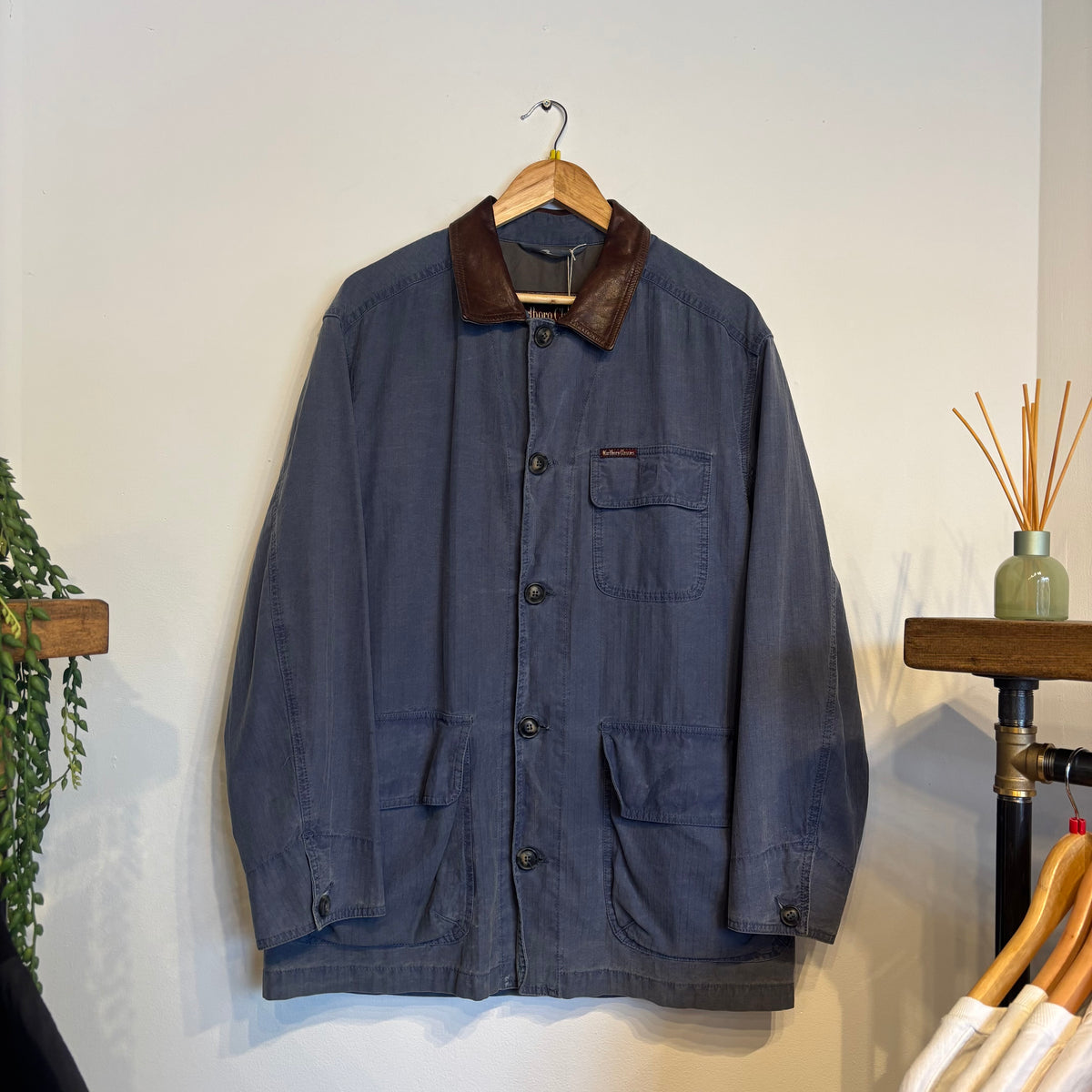Marlboro Button Up Long Chore Jacket Blue (Medium)