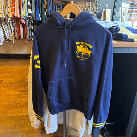 Ralph Lauren Big Pony Hoodie Navy/ Yellow (Small)