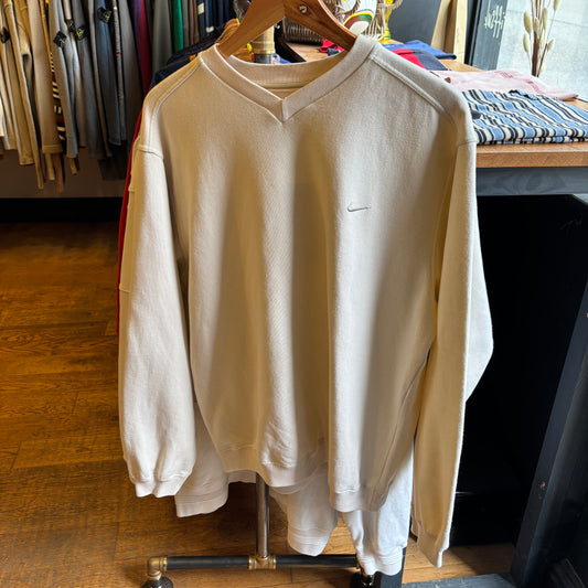 Nike Swoosh V Neck Oversized Sweatshirt Cream (Medium)