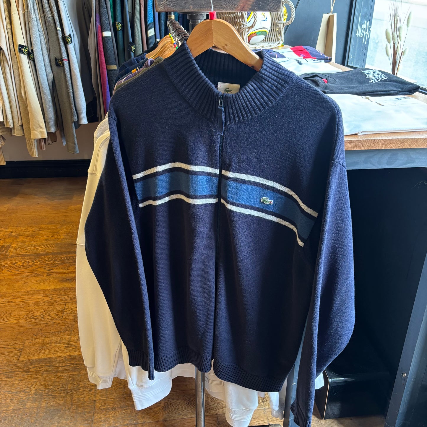 Lacoste Full Zip Knit Jumper Navy (Large)