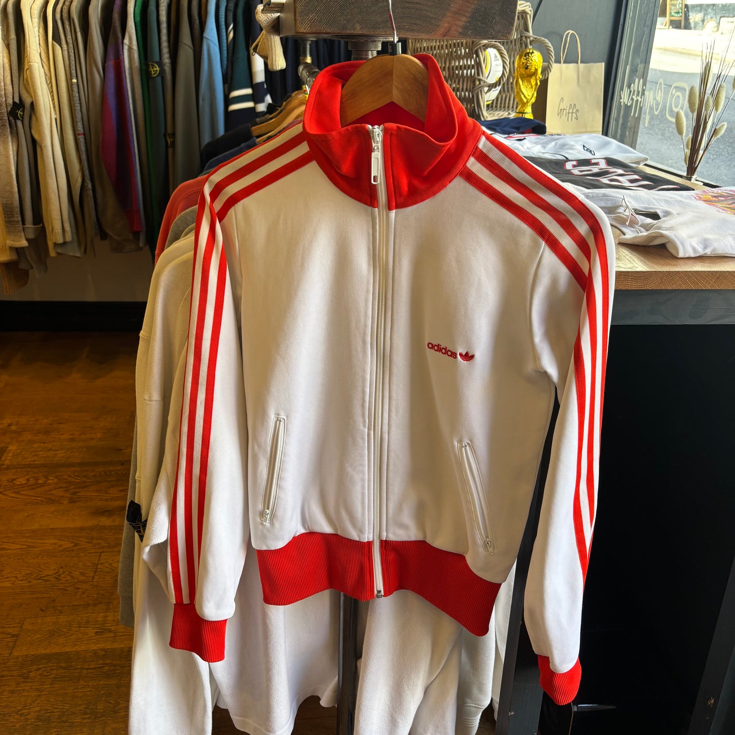Women's Adidas Zip Up Track Jacket White/ Orange (Small)