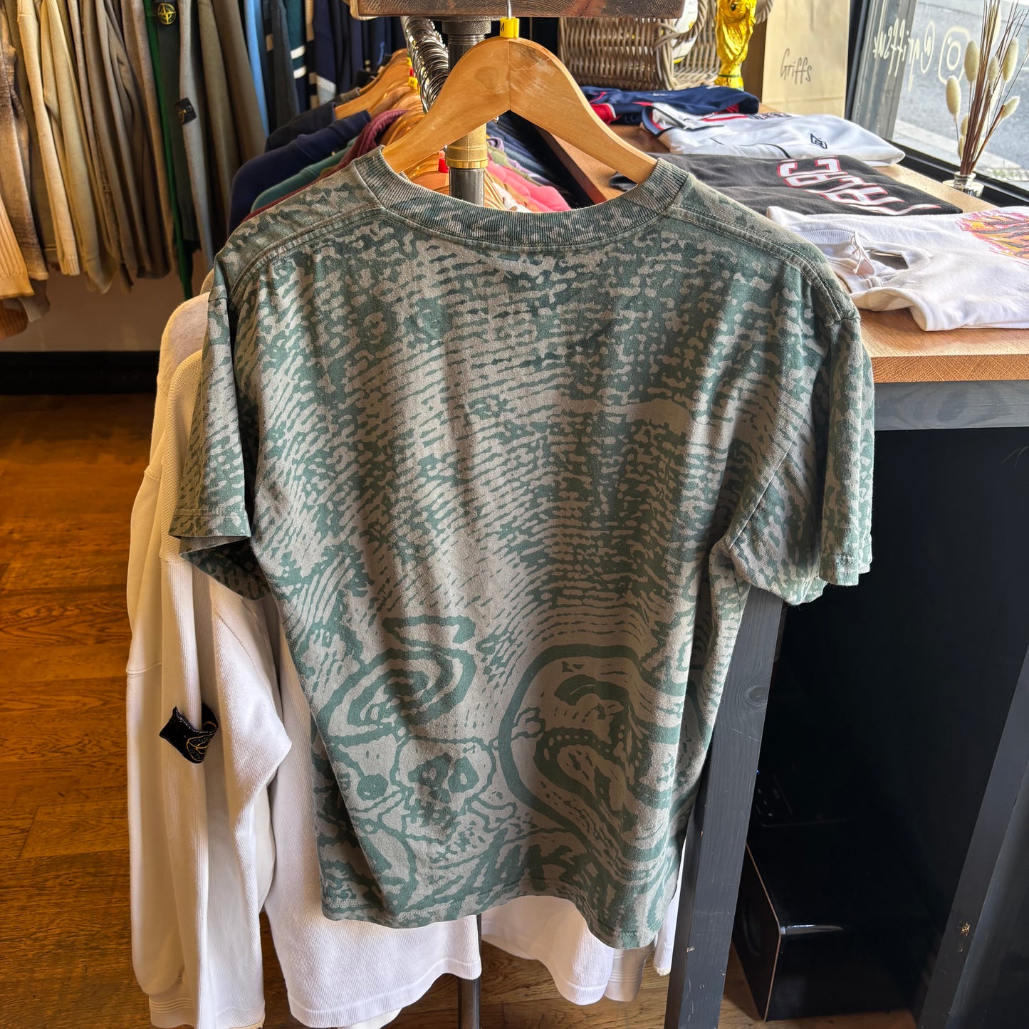 Stussy 2000's All Over Print T-Shirt Green (Medium)