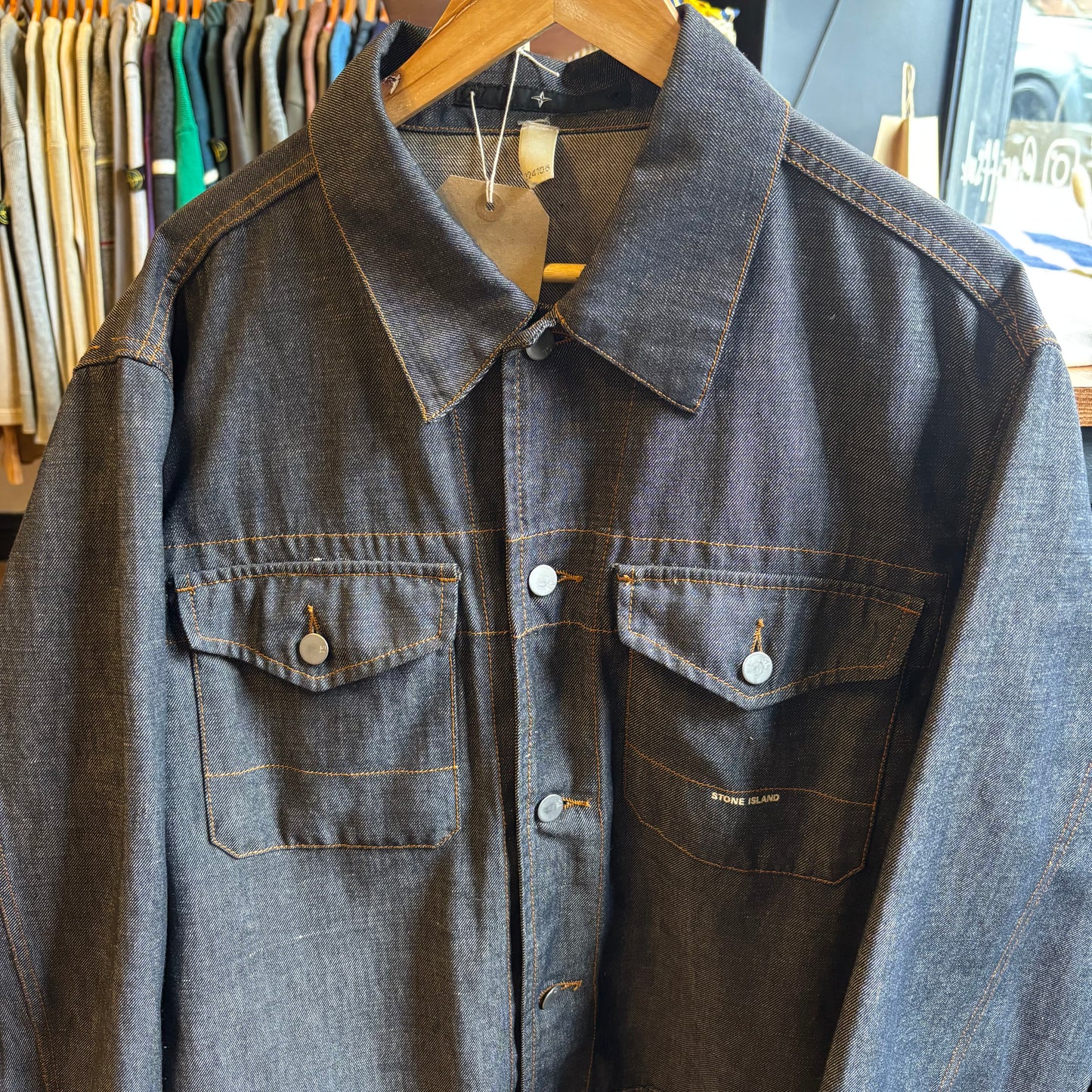 Stone Island Denim Button Up Cropped Jacket Blue (Large)