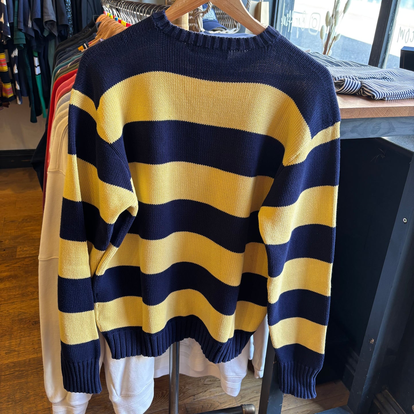 Ralph Lauren Stripe Pullover Knit Jumper Navy/ Yellow (Large)