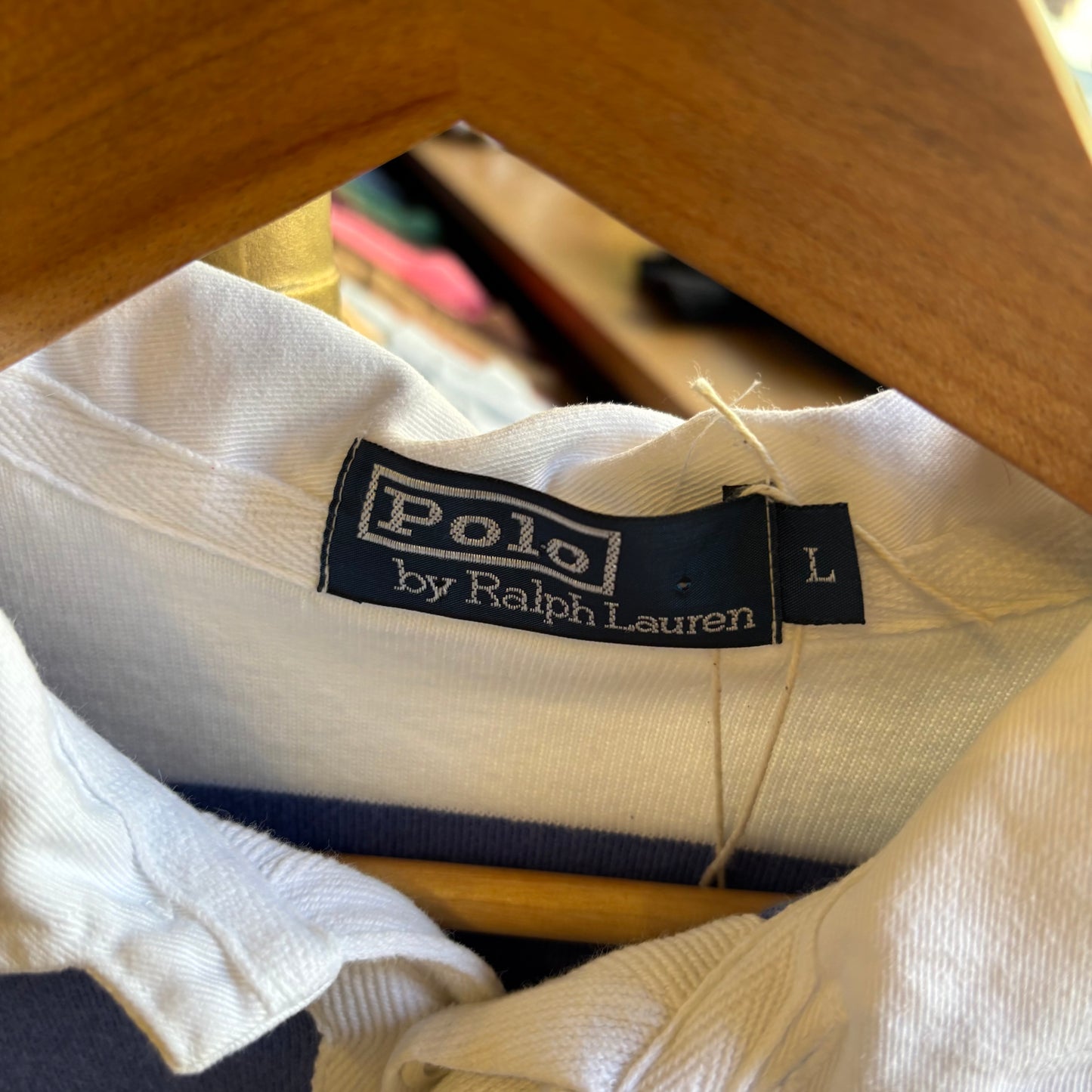 Ralph Lauren Longsleeve Rugby Stripe Polo Shirt White/ Purple (Large)