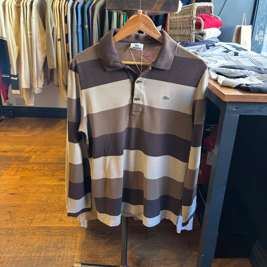 Lacoste Striped Longsleeve Polo Shirt Brown (Small)
