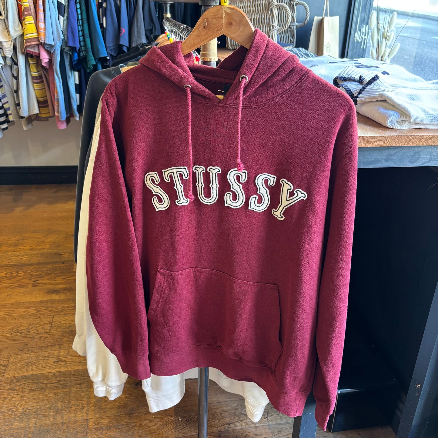 Stussy 2000's Spellout Oversized Hoodie Burgundy (Medium)