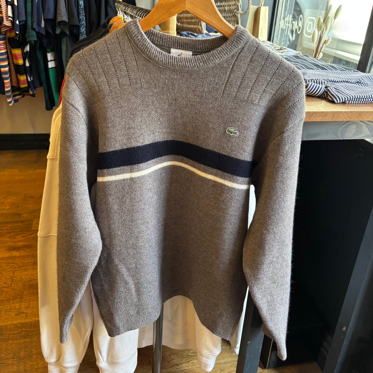 Lacoste Pullover Stripe Knit Jumper Grey (Large)