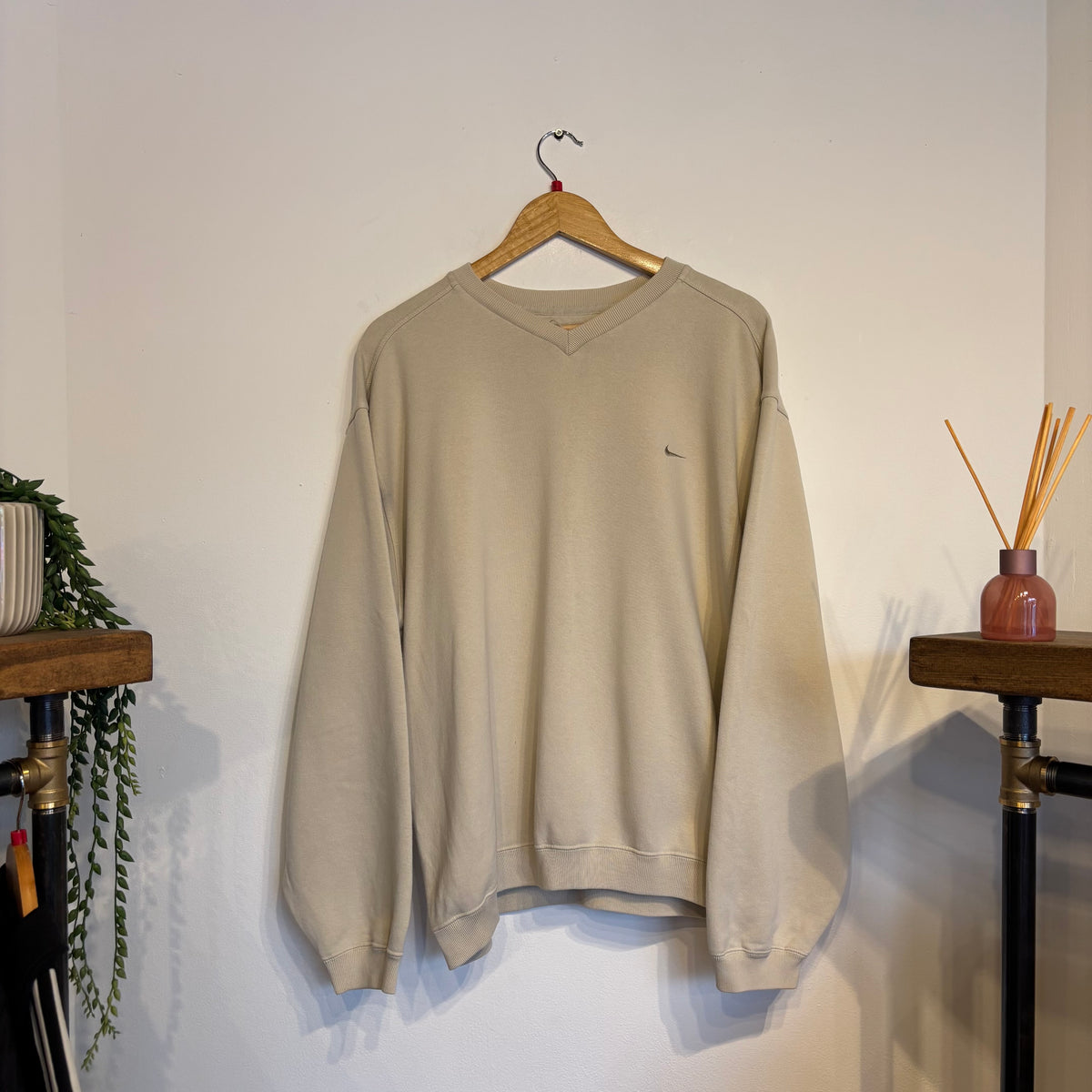 Nike Y2K Swoosh V Neck Sweatshirt Cream (Large)