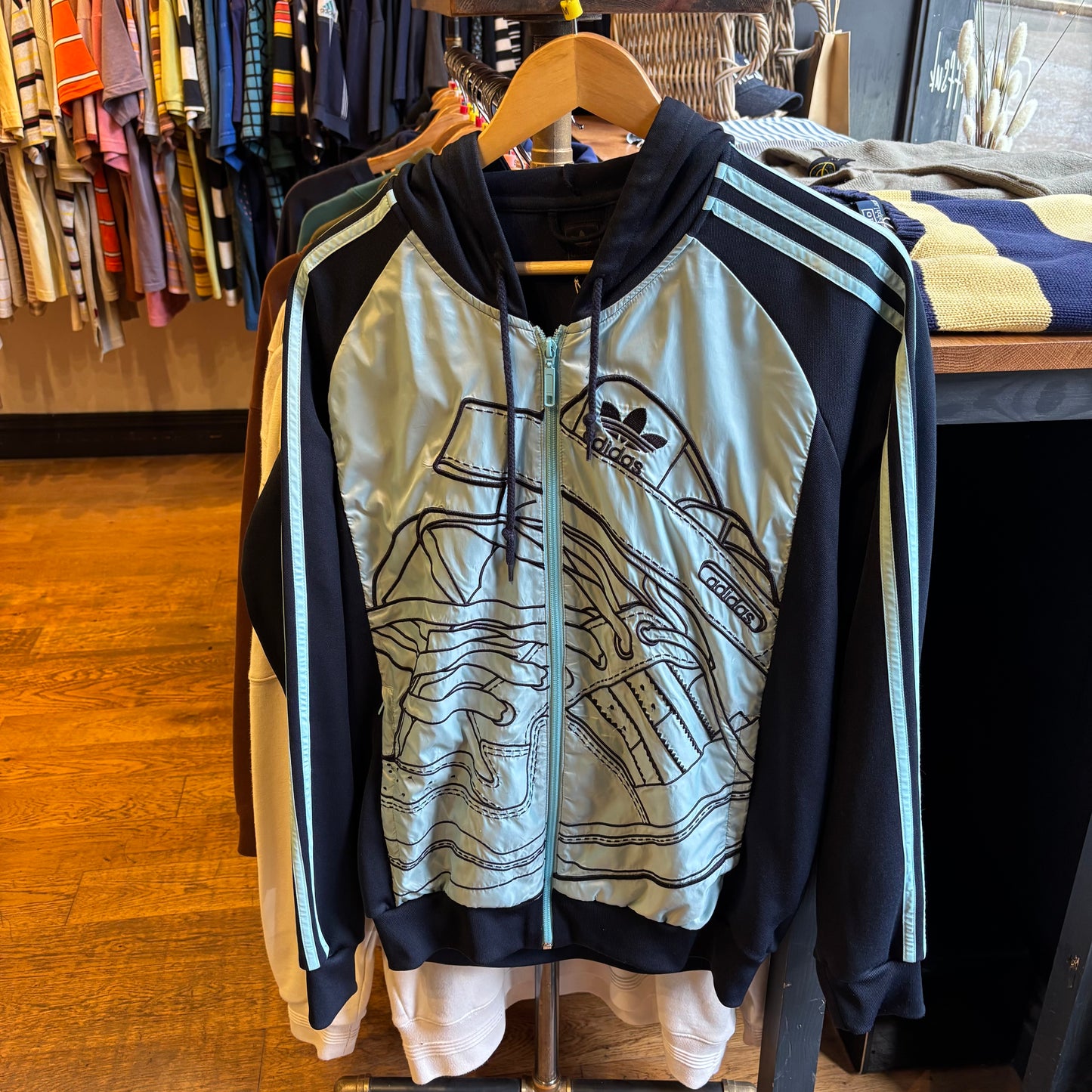 Adidas Trainer Zip Up Hooded Jacket Navy Blue (Medium)