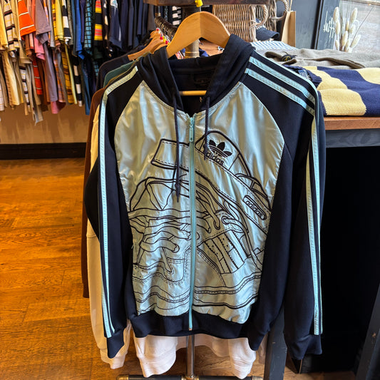 Adidas Trainer Zip Up Hooded Jacket Navy Blue (Medium)