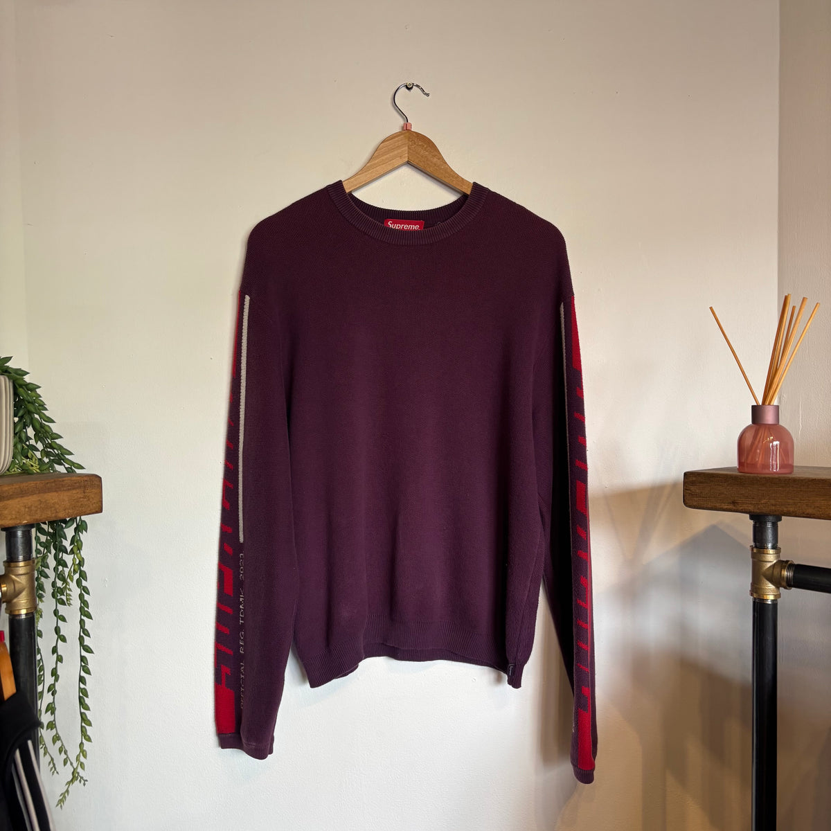 Supreme FW21 Sleeve Stripe Sweater Plum (Small)