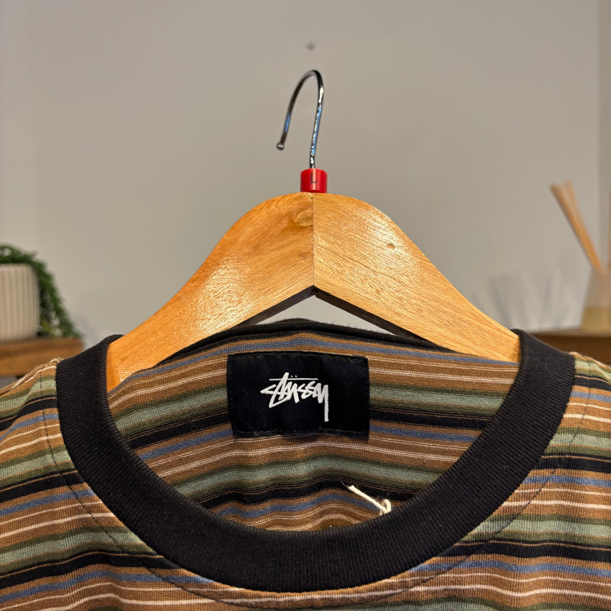 Stussy Mini Stripe Crew T-Shirt Green/ Black (Large)