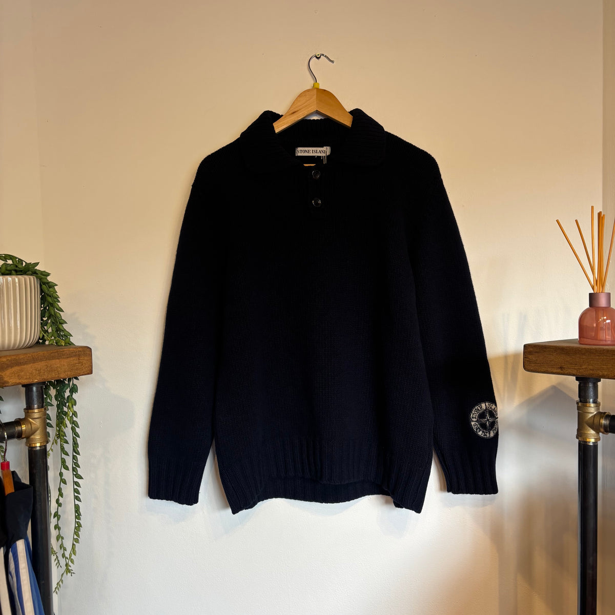 Stone Island A/W 1999 Sleeve Logo Knit Jumper Navy (Medium)