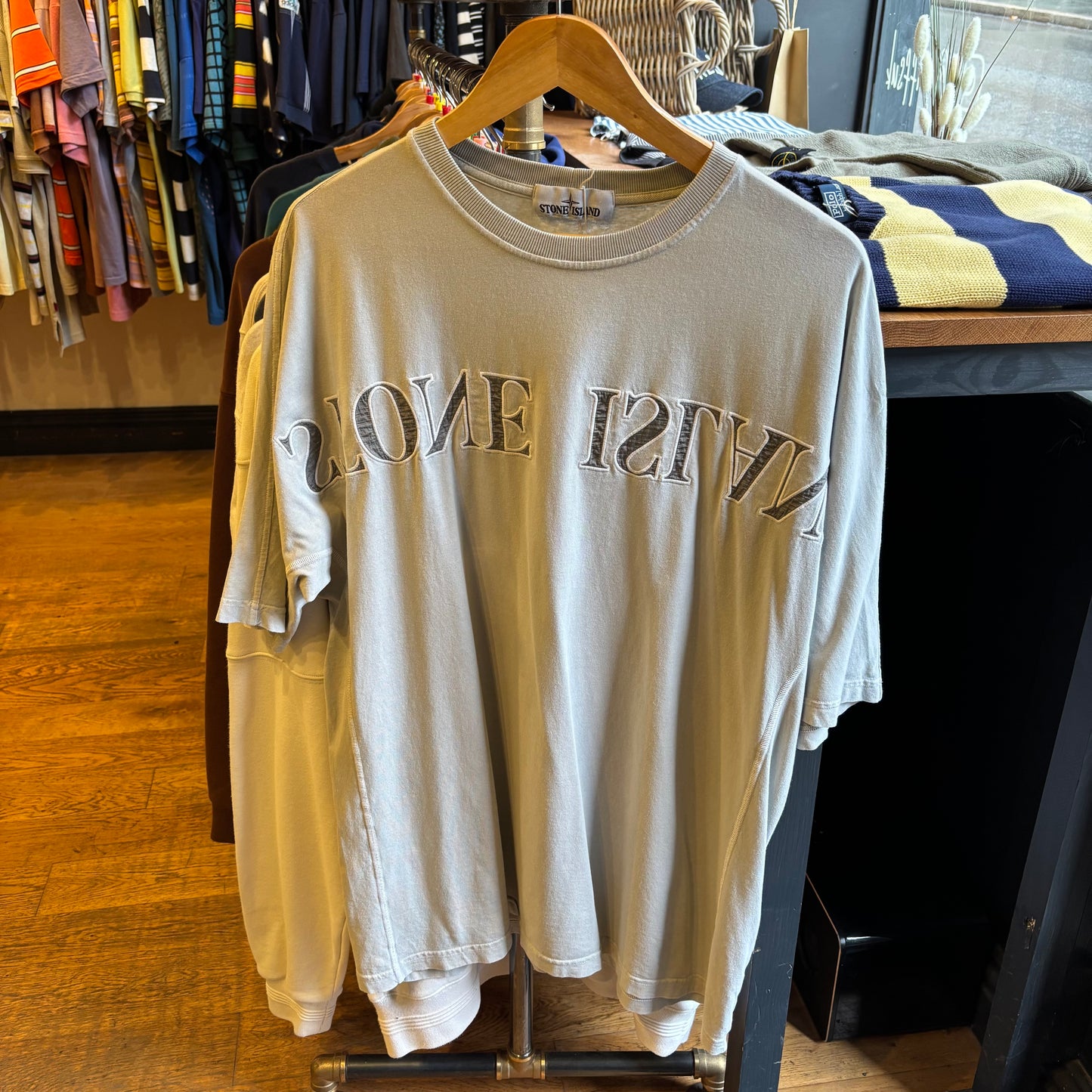 Stone Island Mirror Logo Embroidered T-Shirt Grey (Large)