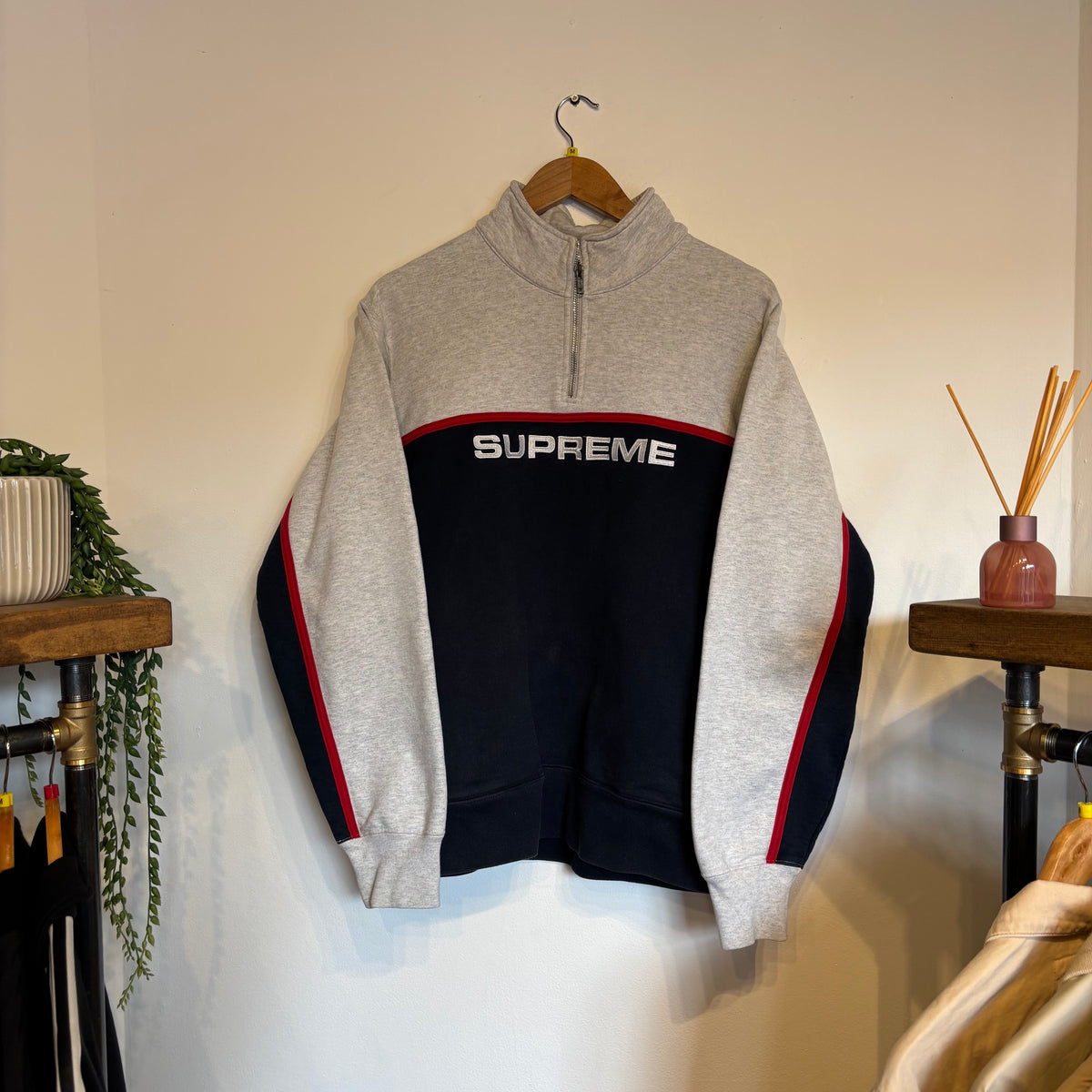 Supreme FW17 2-Tone Half Zip Sweatshirt Navy (Medium)