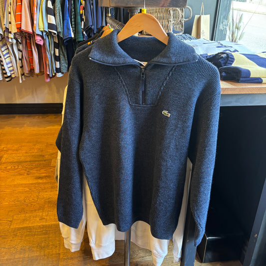 Lacoste Quarter Zip Chunky Knit Jumper Navy (Medium)