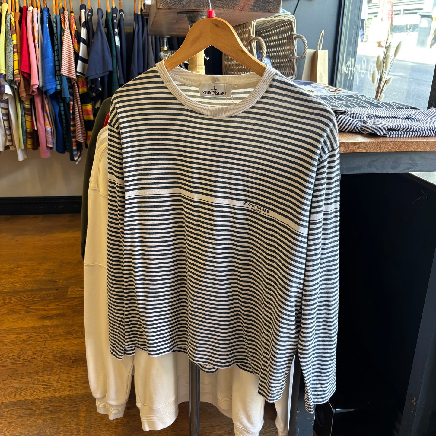 Stone Island S/S 2017 Marina Stripe Longsleeve T-Shirt Navy/ White (Small)